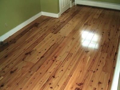 Photo: A freshly installed pre-finished Australian Cypress floor, 5-1/4" x 3/4" solid. Satin finish. © all rights reserved.