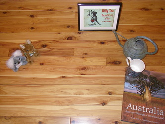 Photo: Australiana display on 3-1/4" x 3/4" pre-finished Australian Cypress flooring.© all rights reserved.